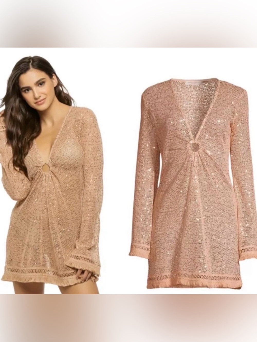 Women's Sequin Knit Long Sleeve Cover-Up